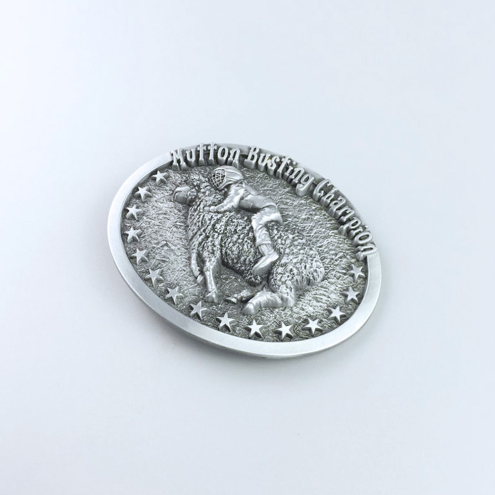 Antique Silver Mutton Busting Cowboy Cowgirl Wildlife Belt Buckle also Stock in the US BUCKLE-WT106AS