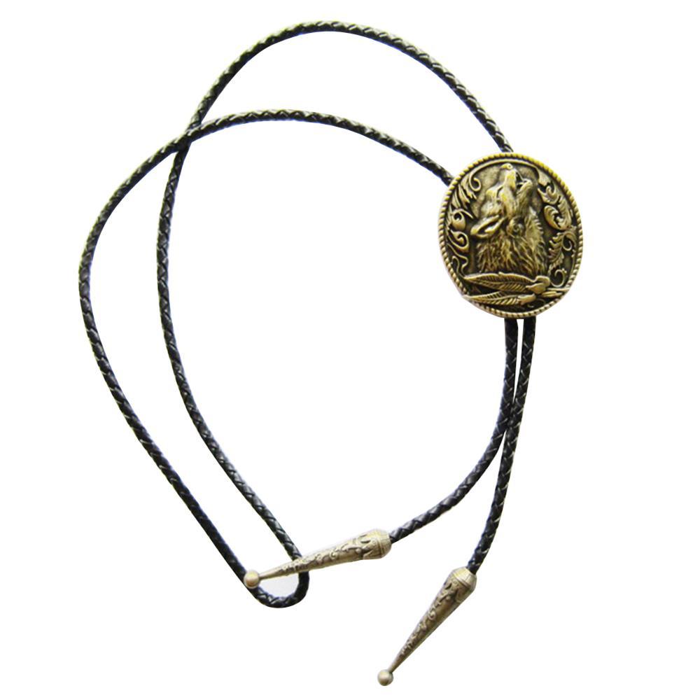 Vintage Bronze Plated Western Wolf Bolo Tie Wedding Leather Necklace BOLOTIE-WT013AB
