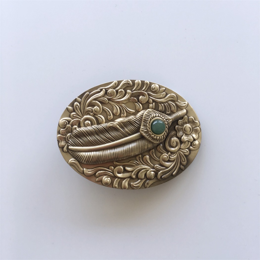New Stone Western Flower Solid Brass Belt Buckle BUCKLE-BT010
