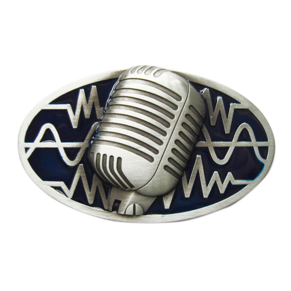 Vintage Blue Enamel Microphone Music Oval Belt Buckle Gurtelschnalle Boucle