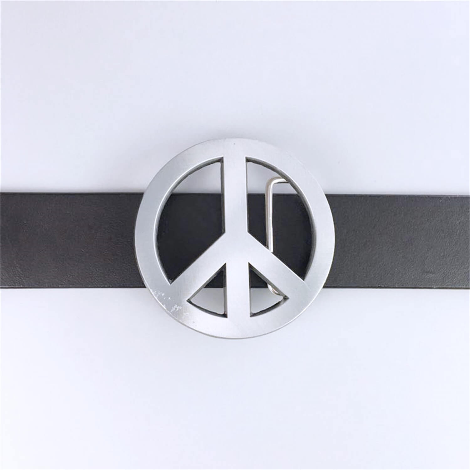 Antique Silver Peace Symbol Love Sign Belt Buckle for Men