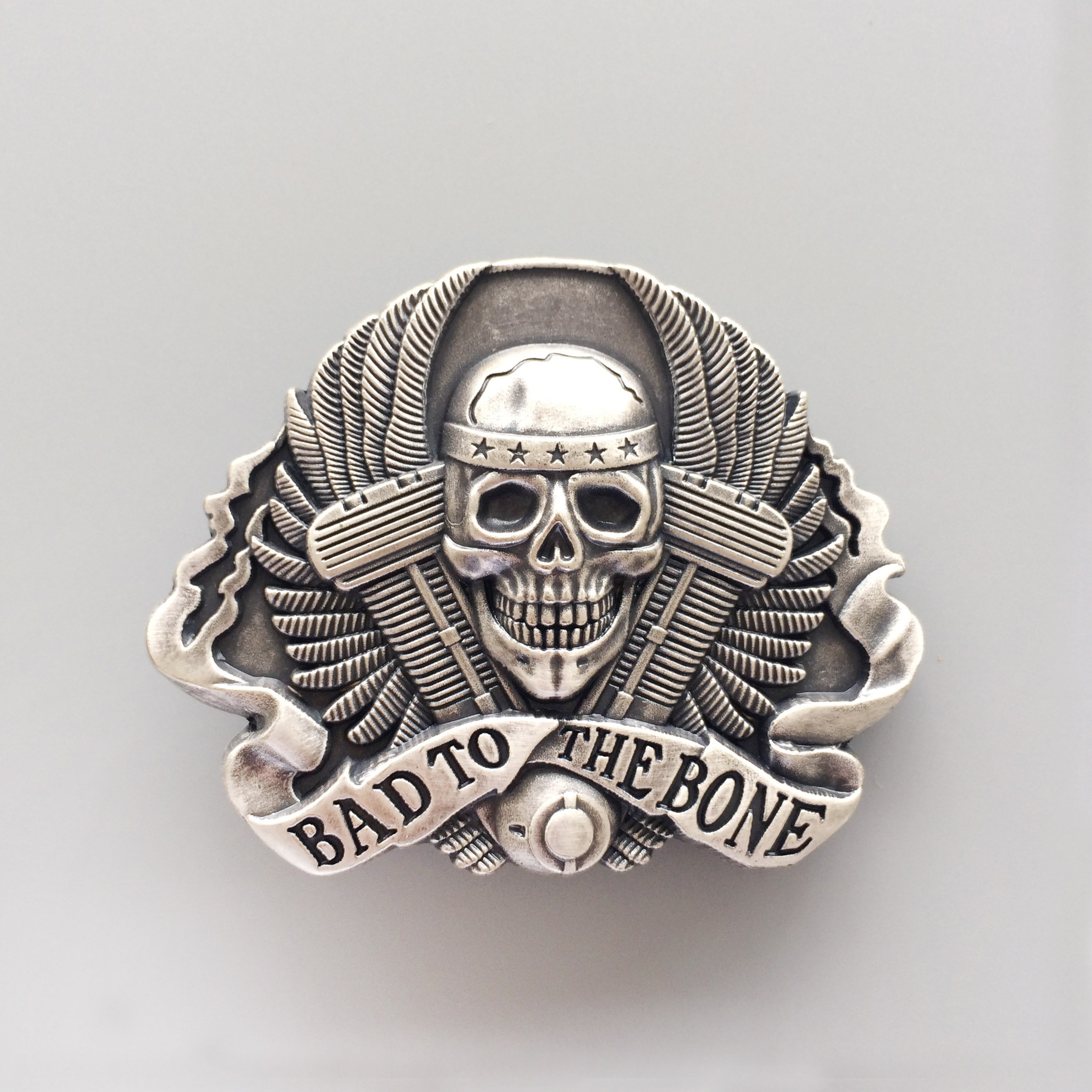 Vintage Silver Plated Skull Belt Buckle Boucle de Ceinture