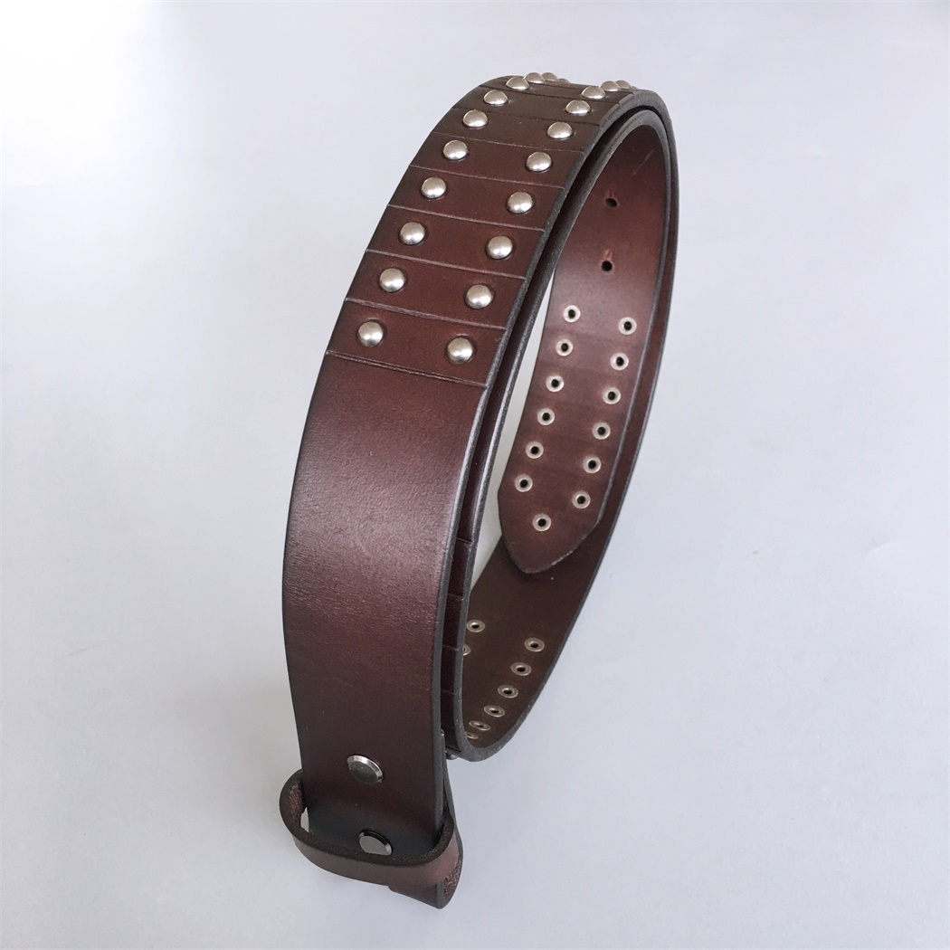 Nails Studded Dark Coffee Color Genuine Leather Belt Solid Real Leather Belt Gurtel BELT1-006BW
