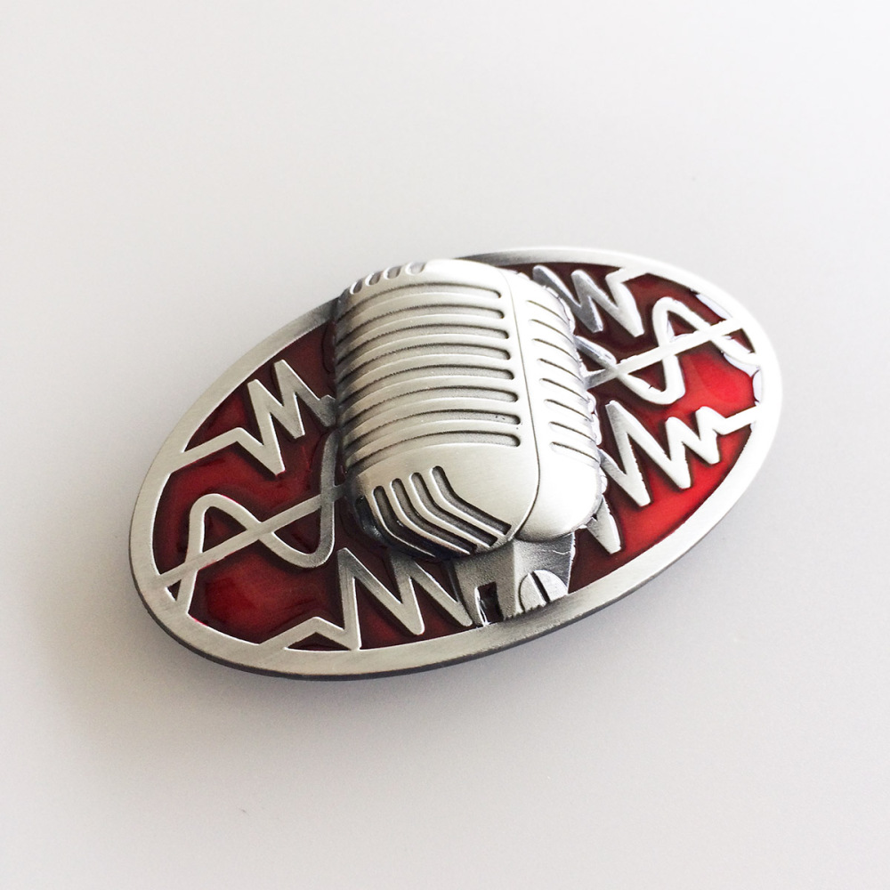 Vintage Red Enamel Microphone Music Oval Belt Buckle Gurtelschnalle Boucle