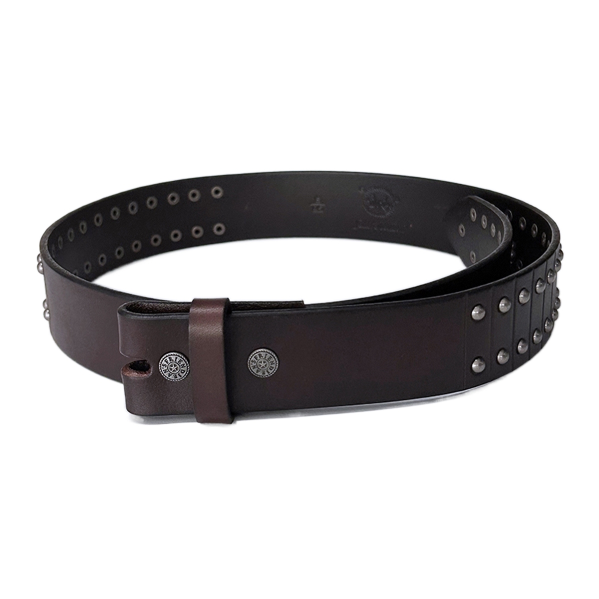 Brown Punk Nails Studded Genuine Leather Belt Brass Snap On Belt BELT1-006BWN