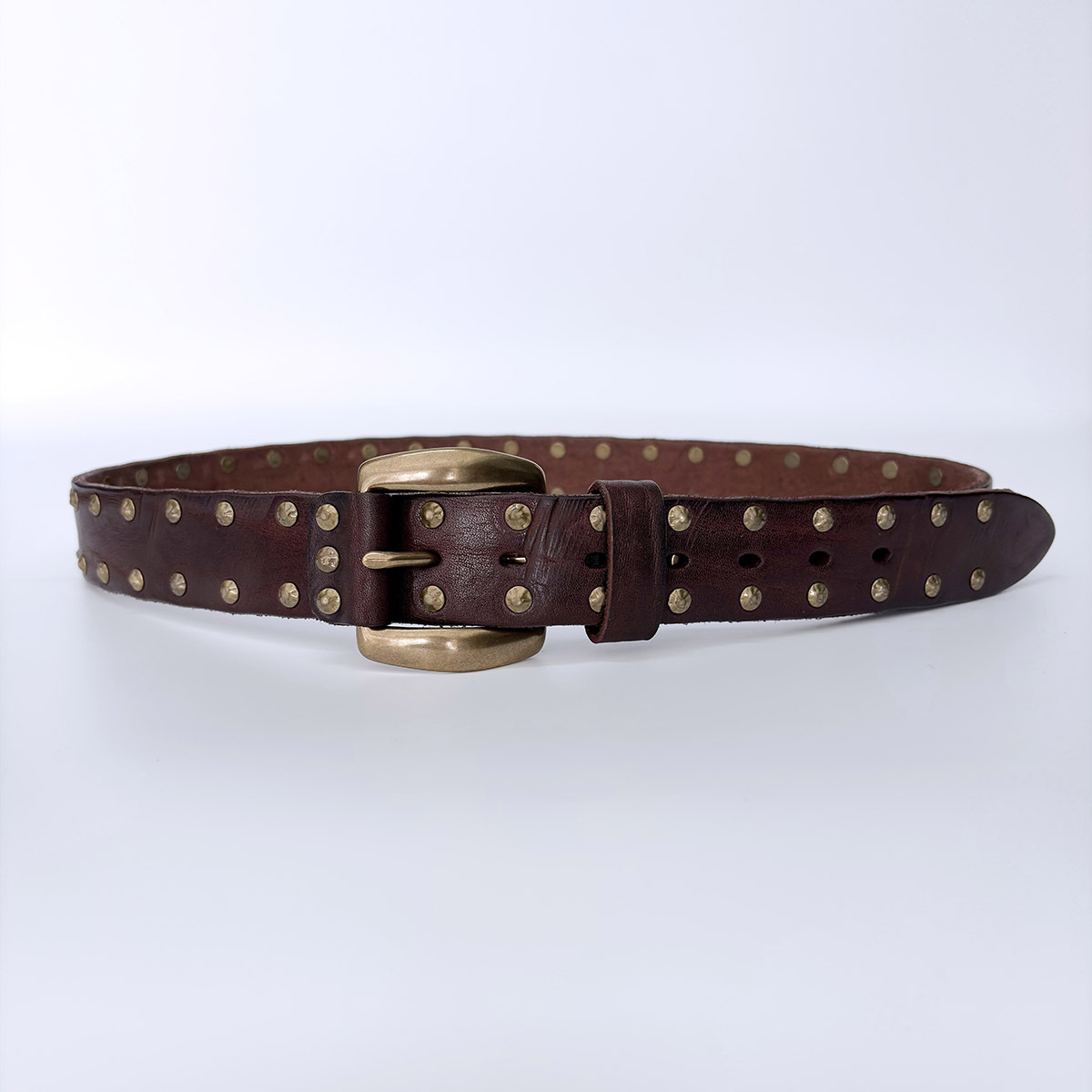 Copper Rivets Dark Coffee Genuine Leather Belt With Brass Pin Buckle BELT1-019BW