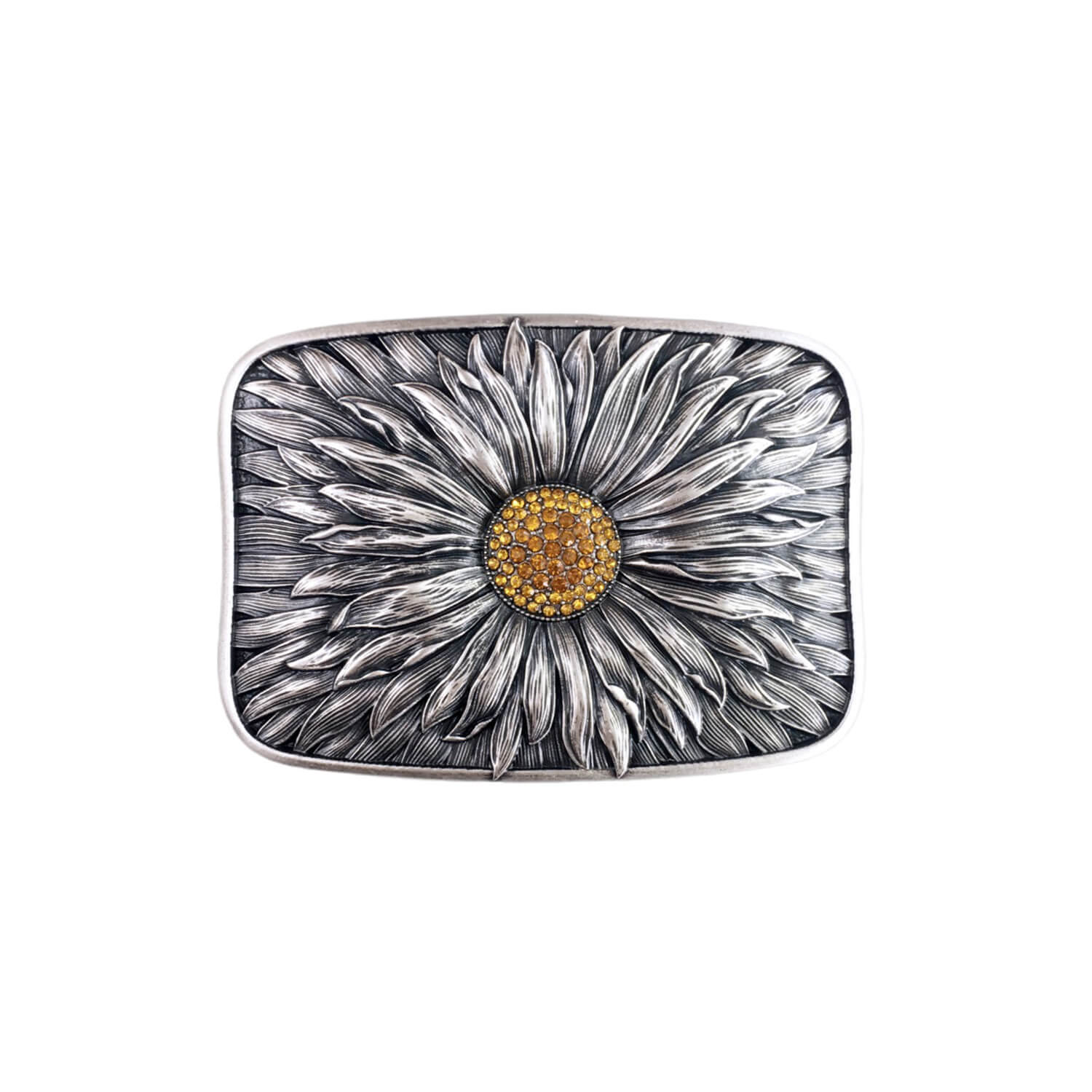 JEAN'S FRIEND Vintage Silver Plated Rhinestones Blooming Daisy Bling Belt Buckle