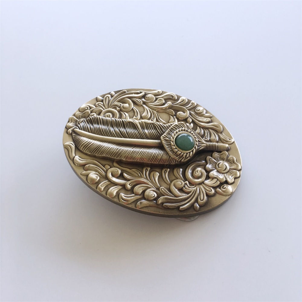 New Stone Western Flower Solid Brass Belt Buckle BUCKLE-BT010