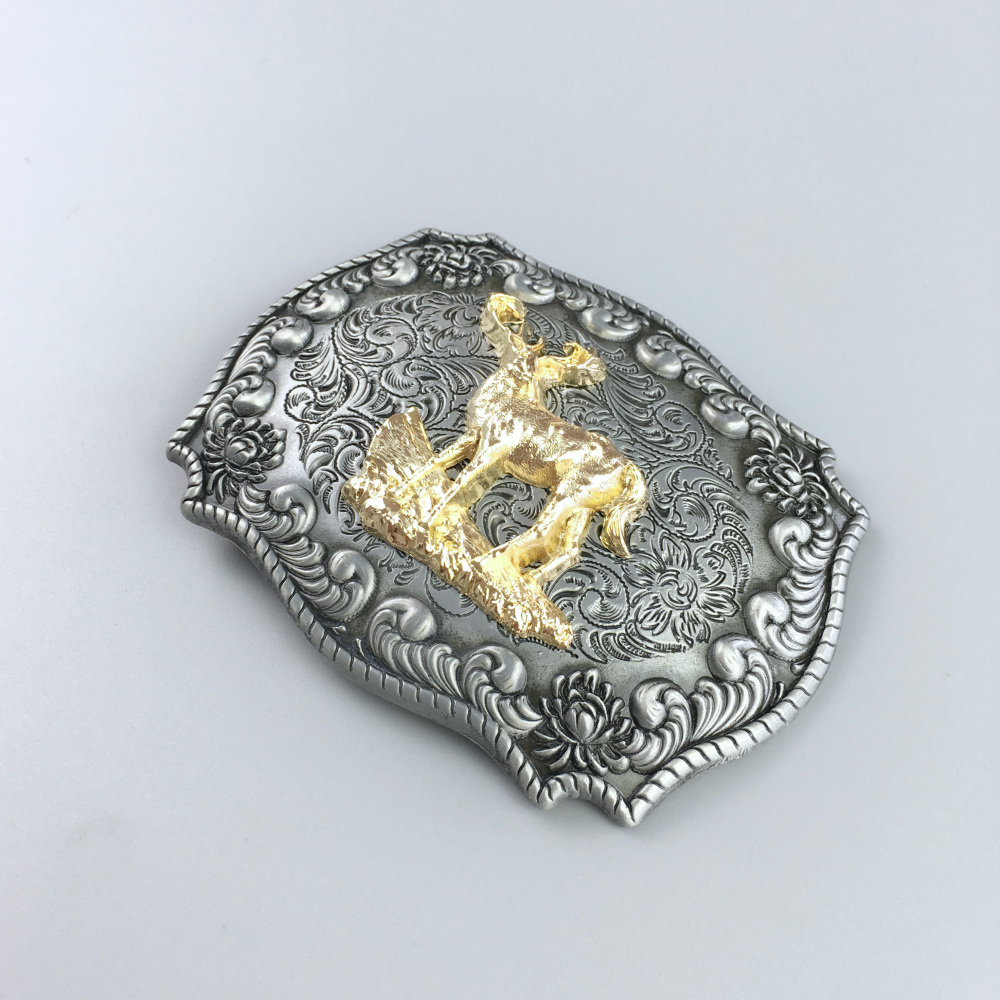 Western Cowboy Rodeo Deer Double Color Belt Buckle BUCKLE-WT134