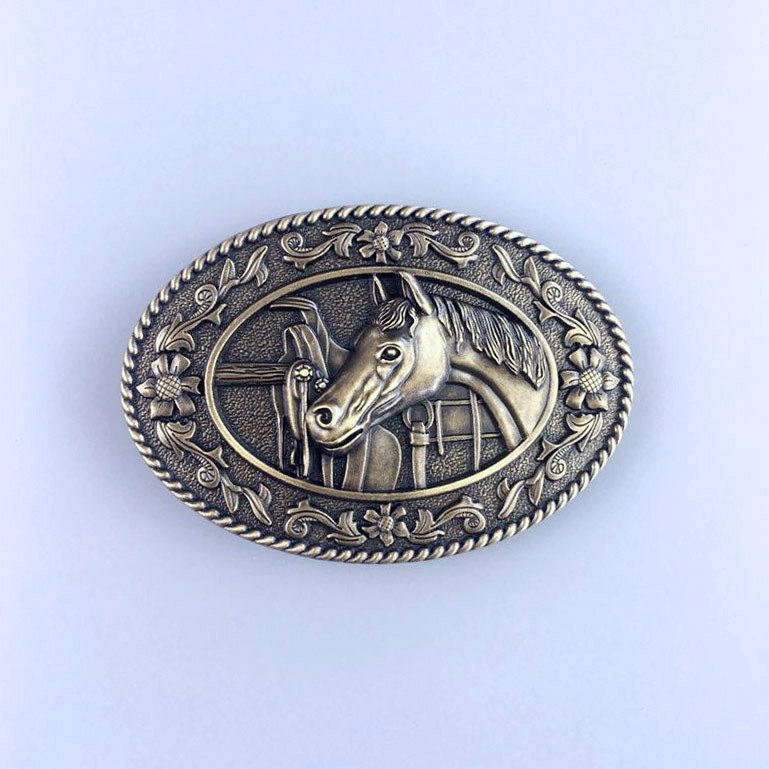 New Vintage Bronze Plated Horse Head Saddle Western Oval Belt Buckle Gurtelschnalle Boucle de ceinture BUCKLE-WT089AB