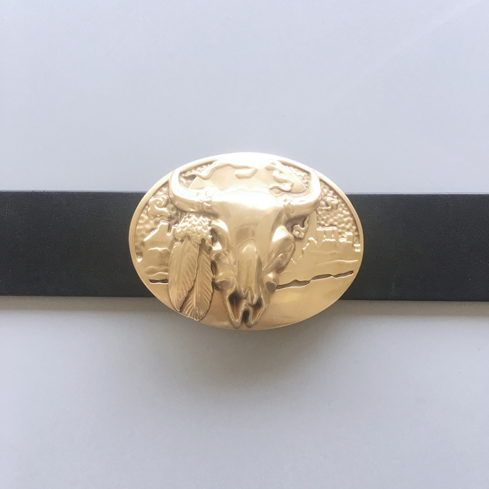 Western Rodeo Bull Oval Solid Brass Belt Buckle BUCKLE-BS010