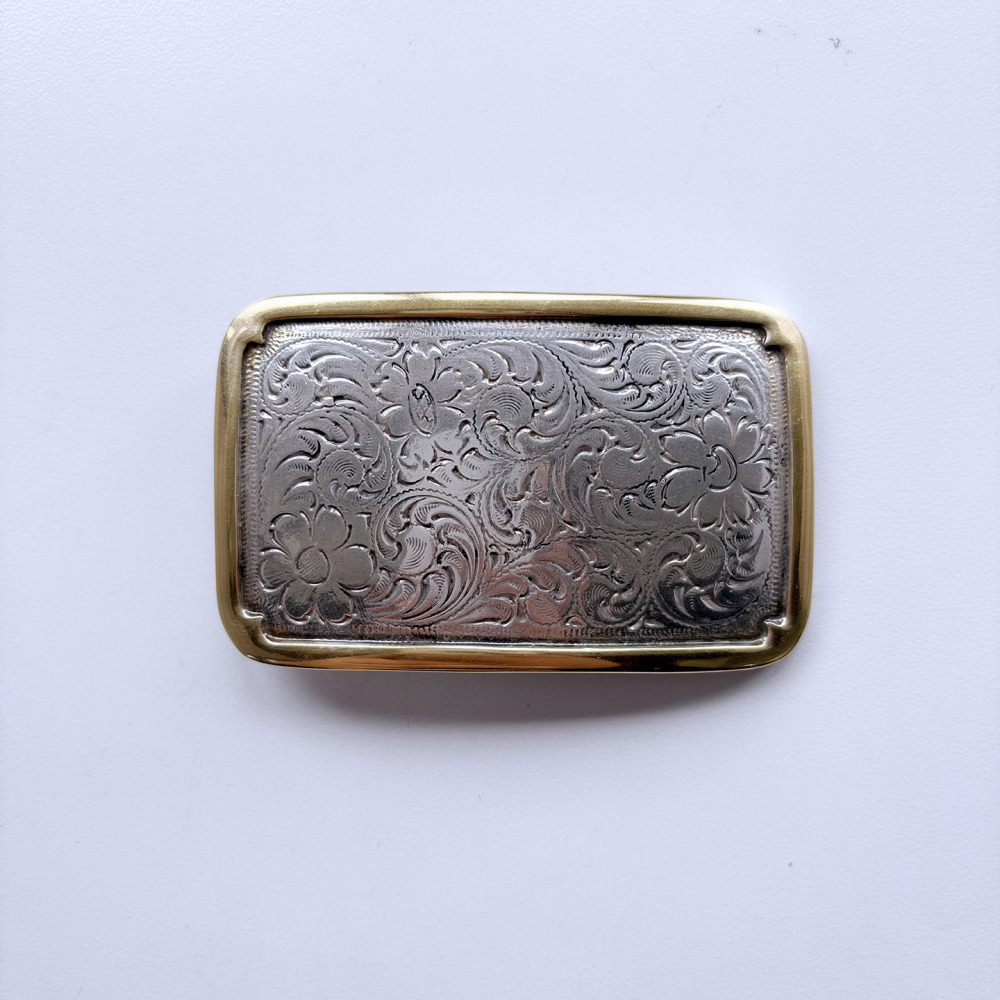 Vintage Silver With Gold Frame Southwest Flower Cowgirl Belt Buckle