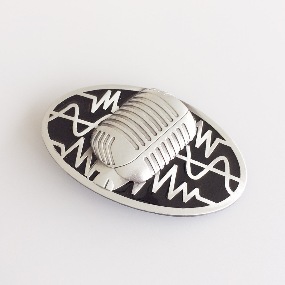 Vintage Black Enamel Microphone Music Oval Belt Buckle Gurtelschnalle Boucle de ceinture