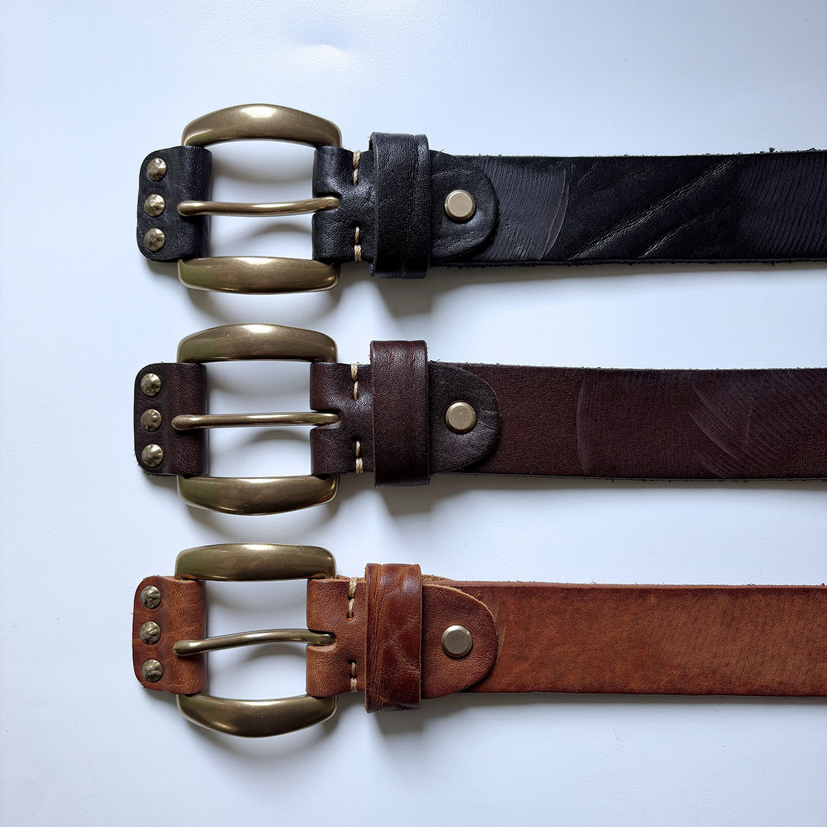 Copper Rivets Black Genuine Leather Belt With Brass Pin Buckle BELT1-019BK