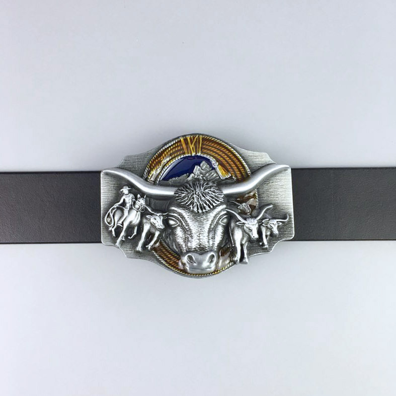 Vintage Enamel Longhorn Rodeo Bull Western Belt Buckle Gurtelschnalle Boucle de ceinture