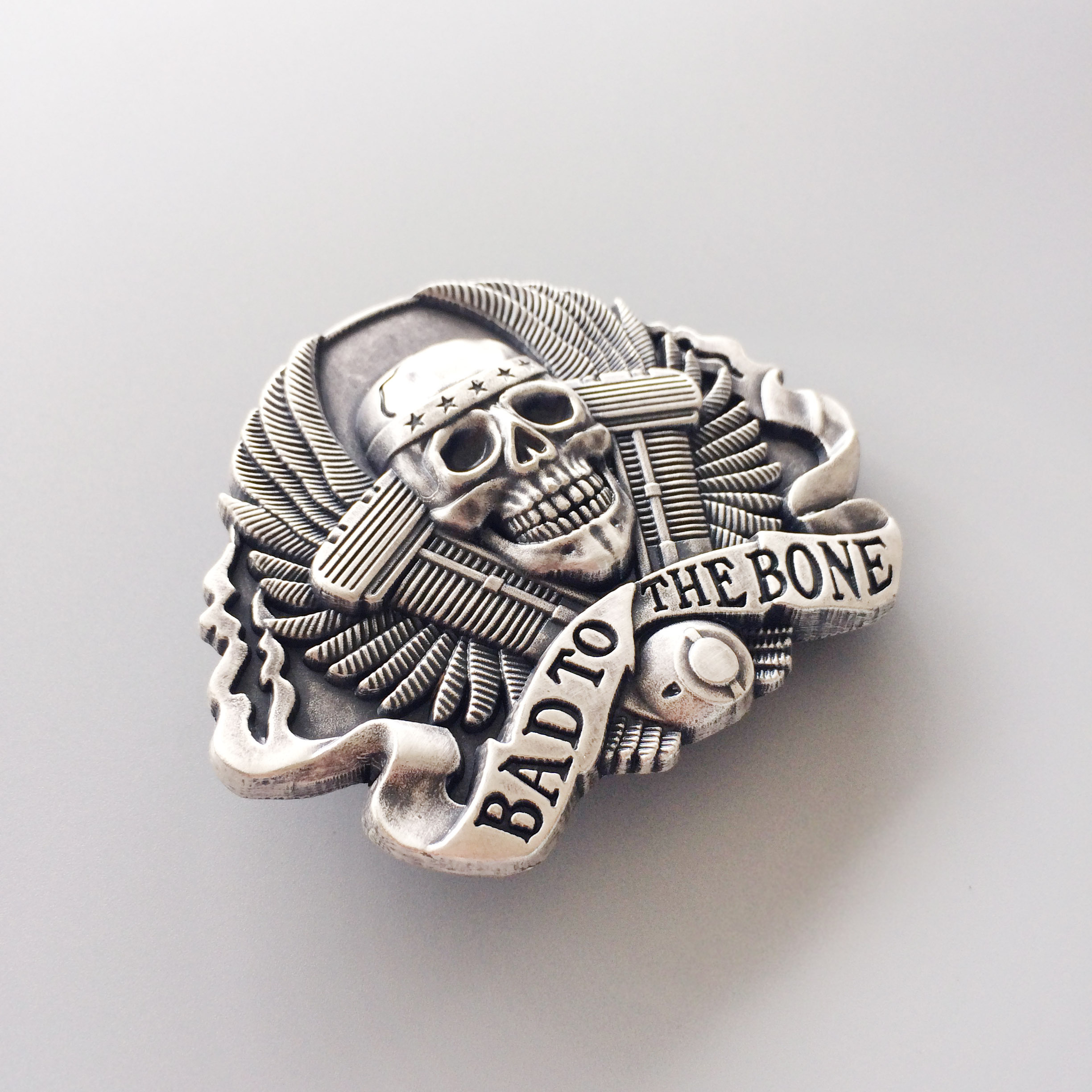 Vintage Silver Plated Skull Belt Buckle Boucle de Ceinture