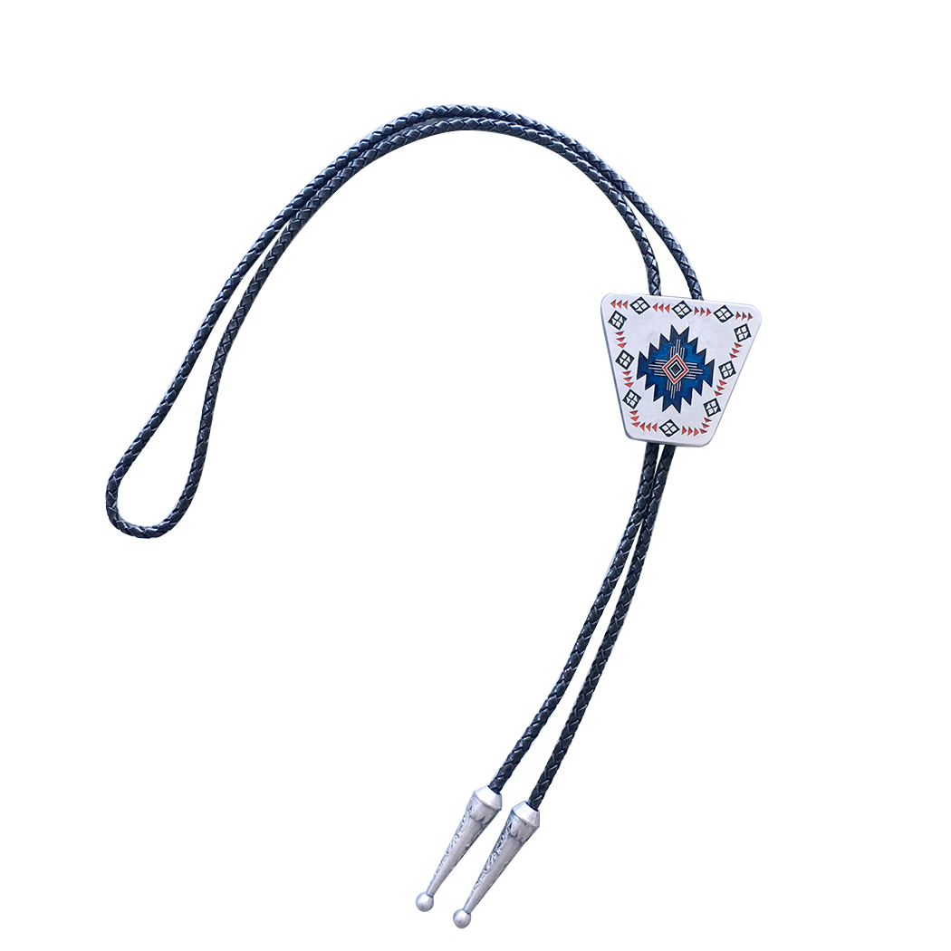 Antique Silver Enamel Western Southwest Totem Bolo Tie BOLOTIE-003