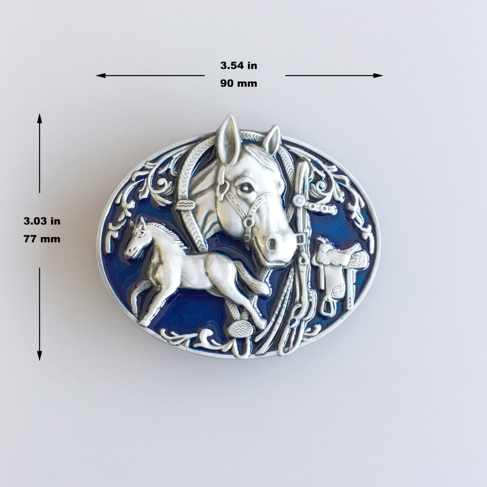 Vintage Style Horses Rodeo Cowboy Oval Belt Buckle