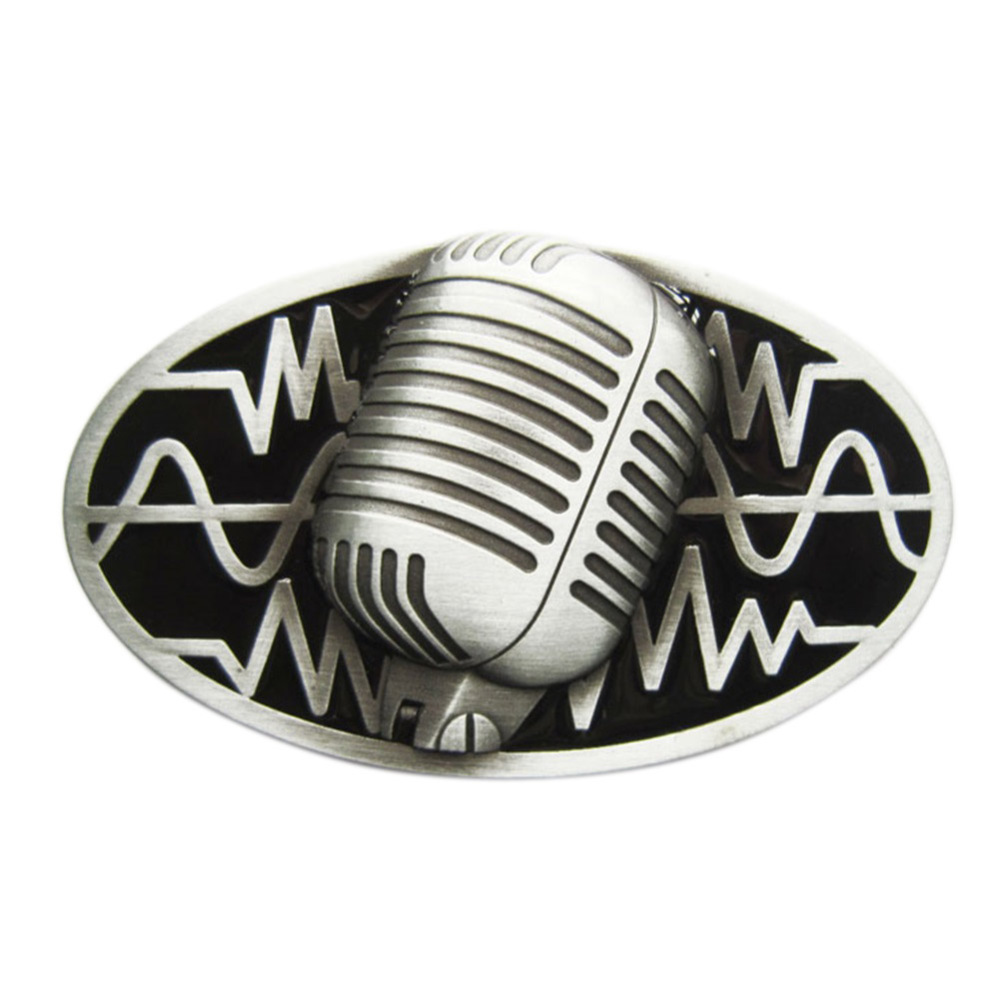 Vintage Black Enamel Microphone Music Oval Belt Buckle Gurtelschnalle Boucle de ceinture
