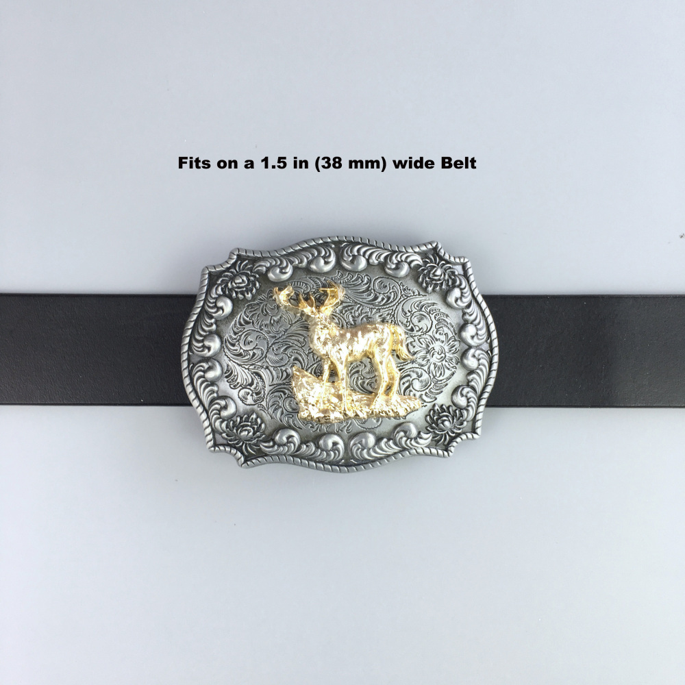 Western Cowboy Rodeo Deer Double Color Belt Buckle