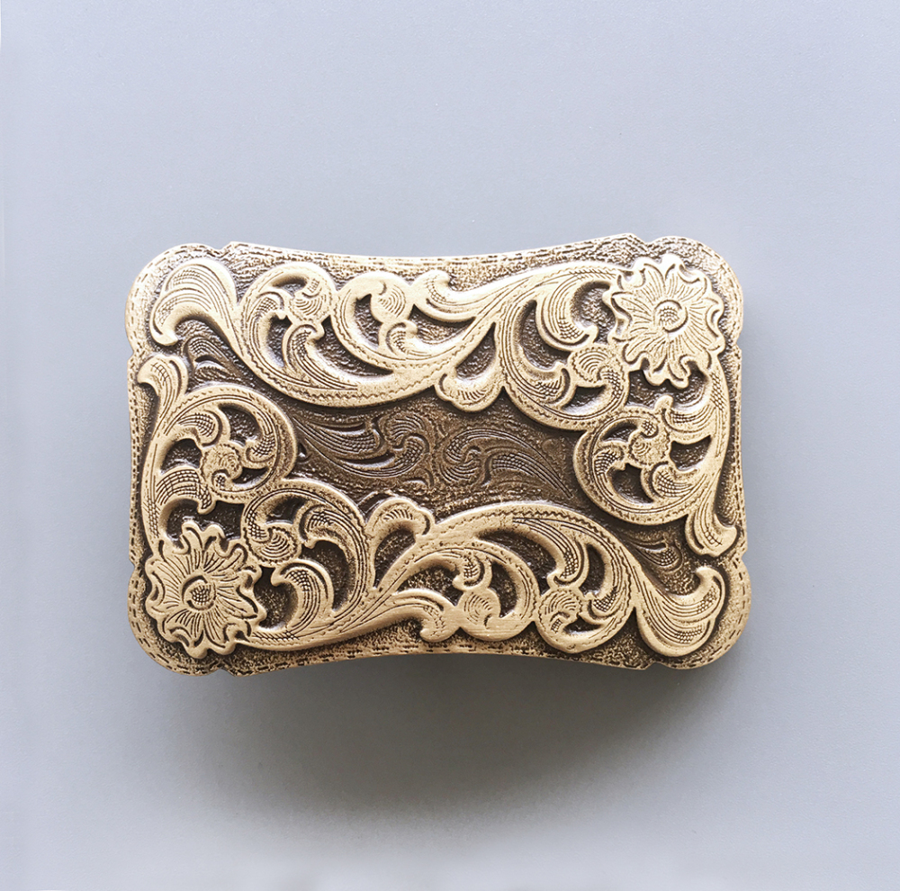 Western Flower Cowboy Cowgirl Solid Brass Belt Buckle BUCKLE-BS013