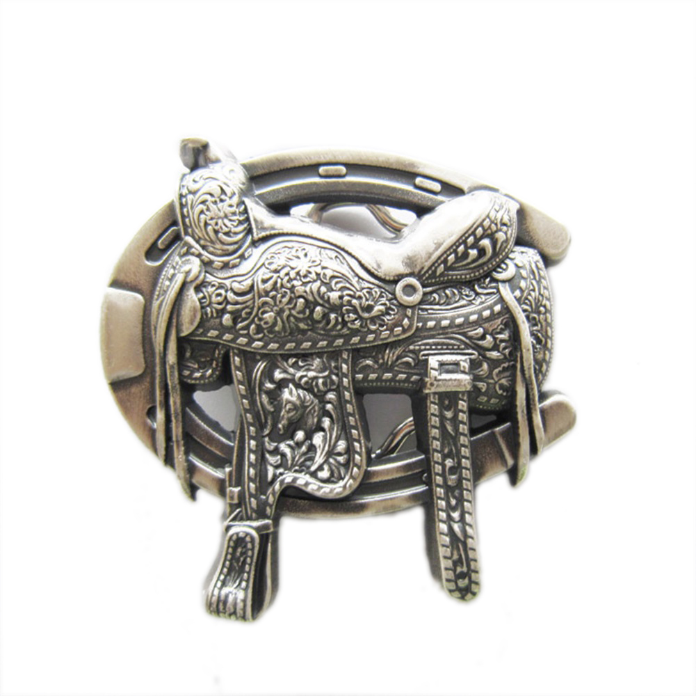 Vintage Silver Plated Saddle Horse Shoe Western Cowboy Cowgirl Belt Buckle