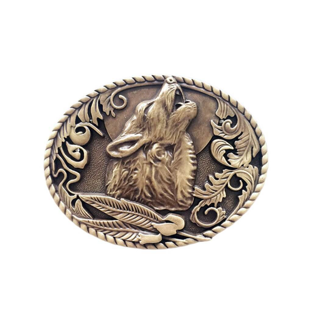 Antique Bronze Plated Howling Wolf Western Metal Oval Belt Buckle also Stock in the US BUCKLE-WT013AB