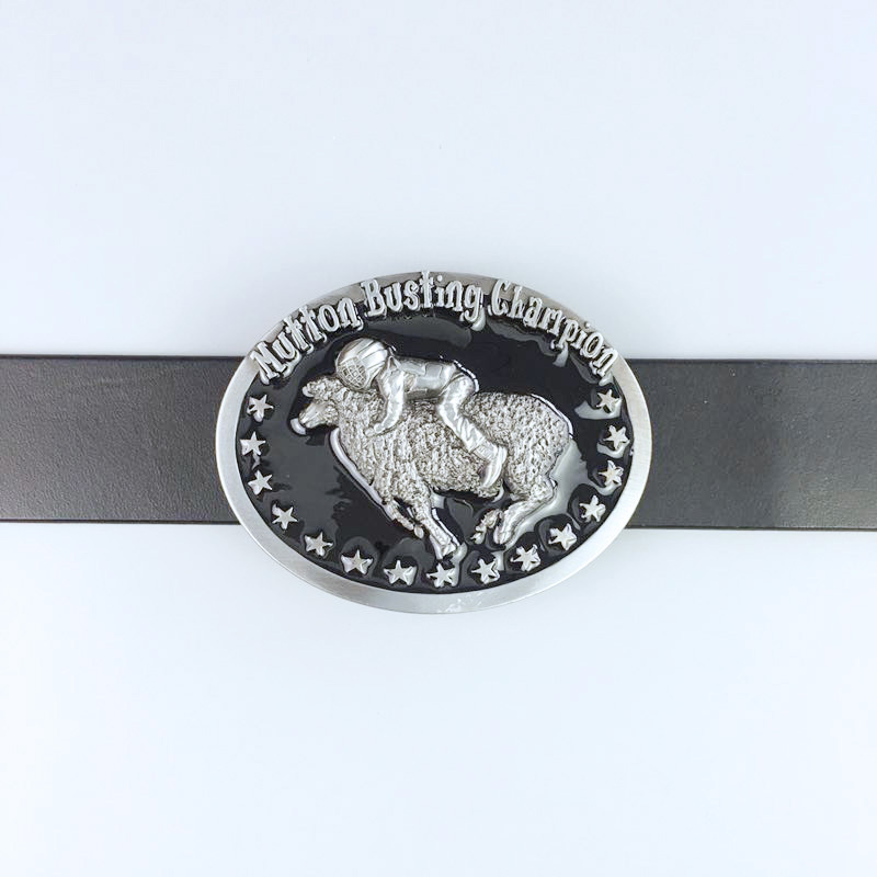Vintage Black Enamel Initial Mutton Busting Champion Belt Buckle
