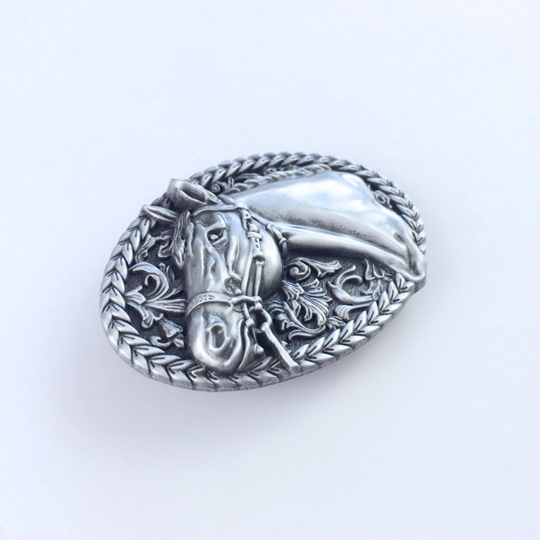 Vintage Style Western Rope Horse Cowboy Oval Belt Buckle