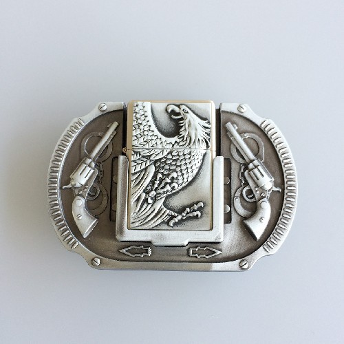 Antique Brushed Silver Eagle Guns Lighter Belt Buckle BUCKLE-LT013AS