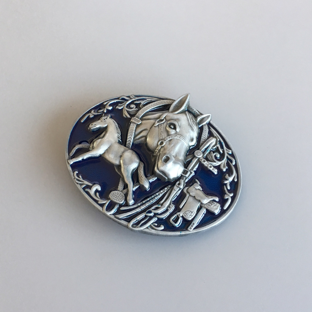 Vintage Style Horses Rodeo Cowboy Oval Belt Buckle