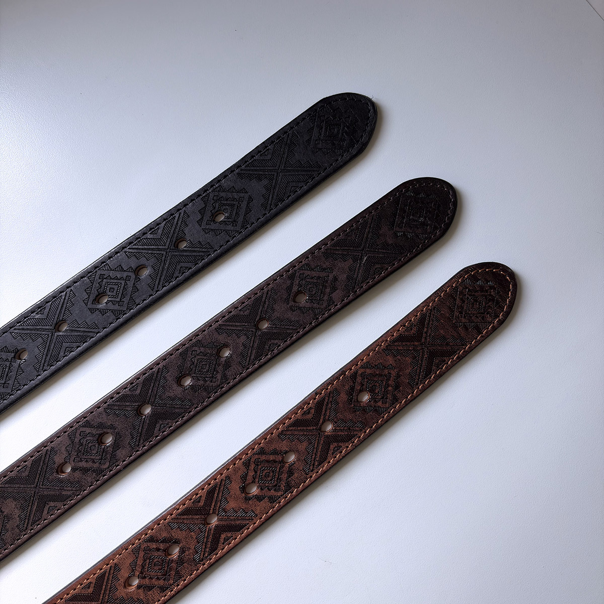 Western Southwest Laser Engrave Black Genuine Leather Belt With Solid Brass Pin Buckle BELT1-027BK