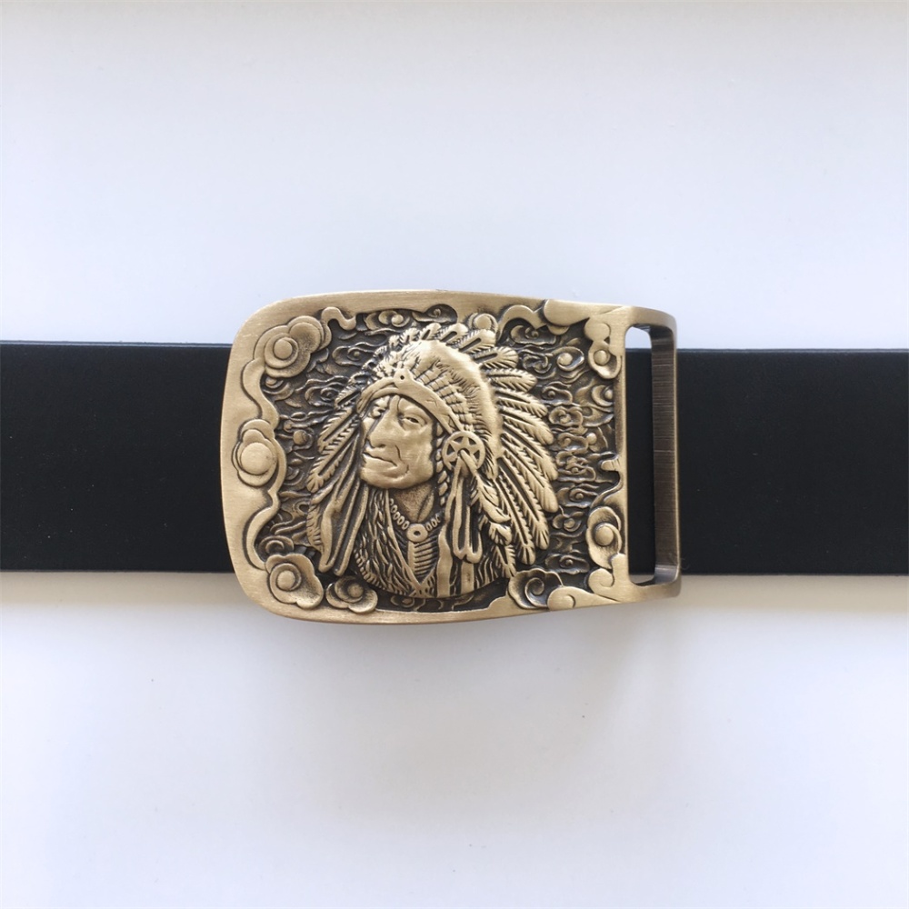 New Western Chief Cowboy Rectangle Solid Brass Belt Buckle BUCKLE-BS015