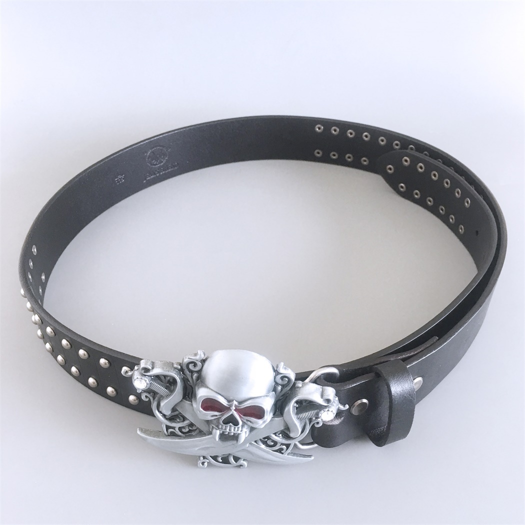Gothic Skull Belt Buckle With Black Studded Genuine Leather Belt BELT-006BK-SK015