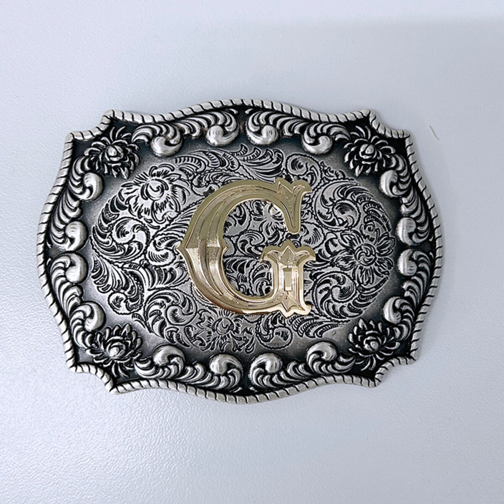 Vintage Silver With Gold Plated A - Z Initial Letter Western Cowboy Cowgirl Belt Buckle BUCKLE-LE010VSG