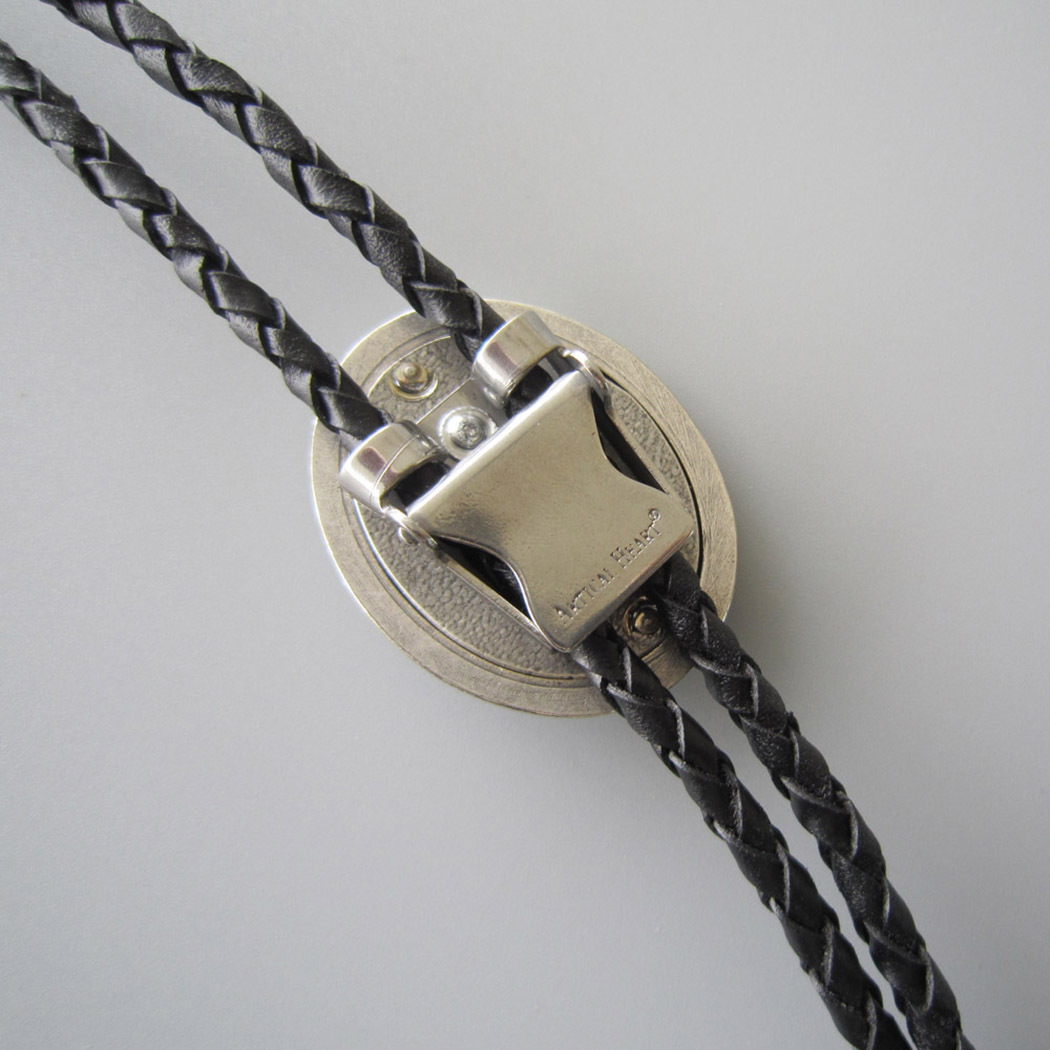 Vintage Silver Black Agate Stone Oval Bolo Tie With Braided Leather Rope BOLOTIE-009SL