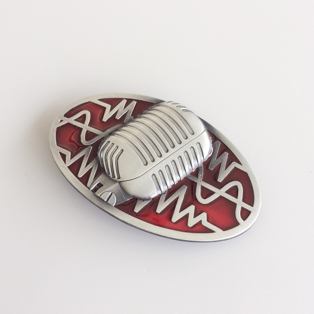 Vintage Red Enamel Microphone Music Oval Belt Buckle Gurtelschnalle Boucle