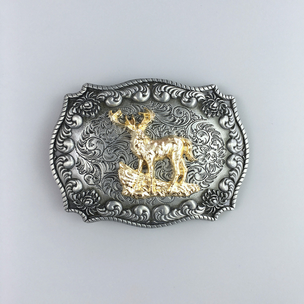 Western Cowboy Rodeo Deer Double Color Belt Buckle BUCKLE-WT134