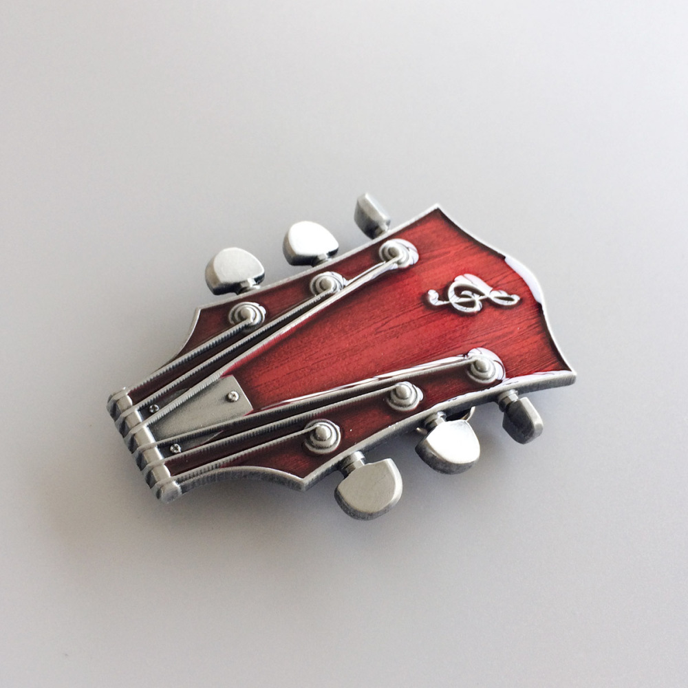 Vintage Red Enamel Guitar Music Belt Buckle Gurtelschnalle Boucle de ceinture