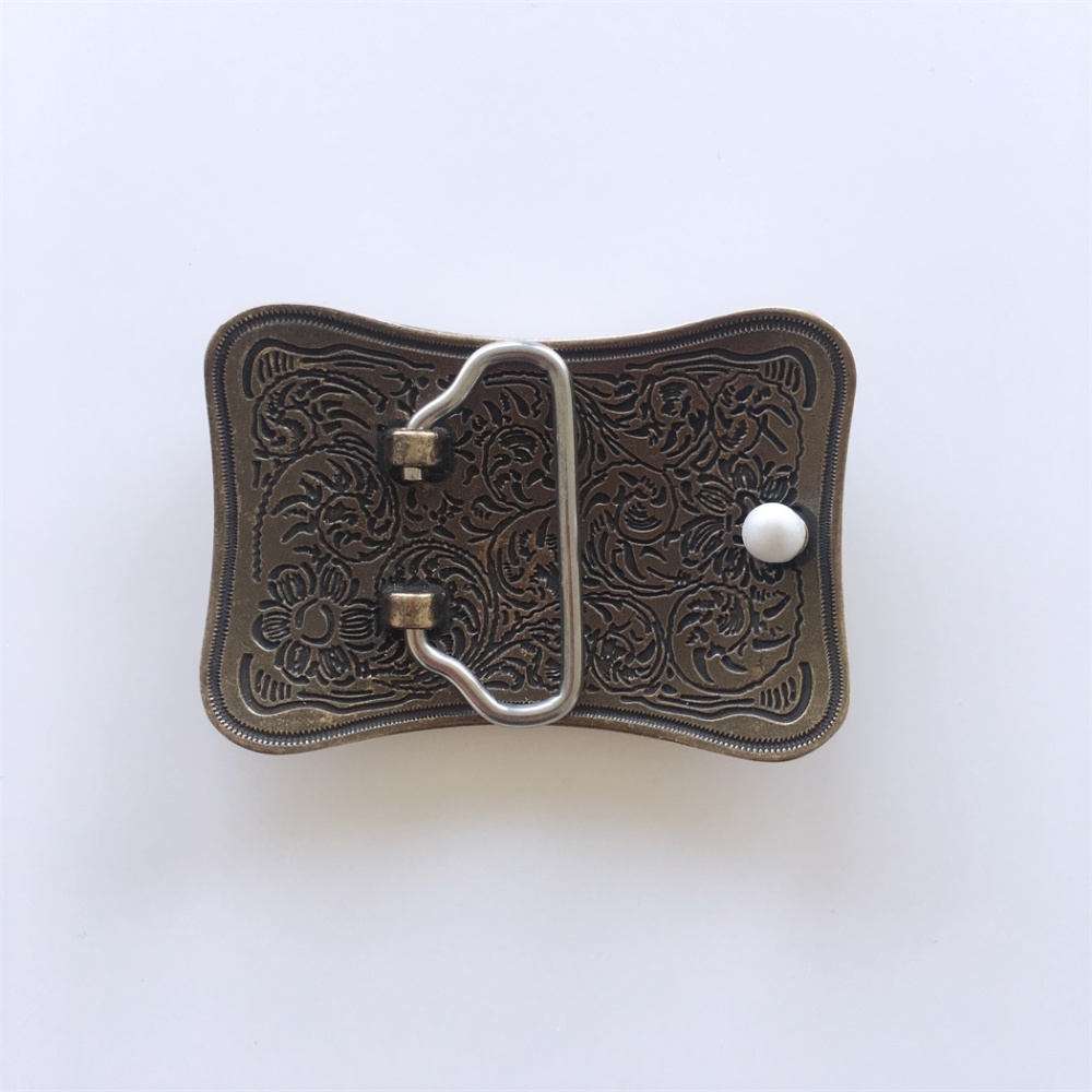 Western Flower Southwest Rectangle Solid Brass Belt Buckle BUCKLE-BS014