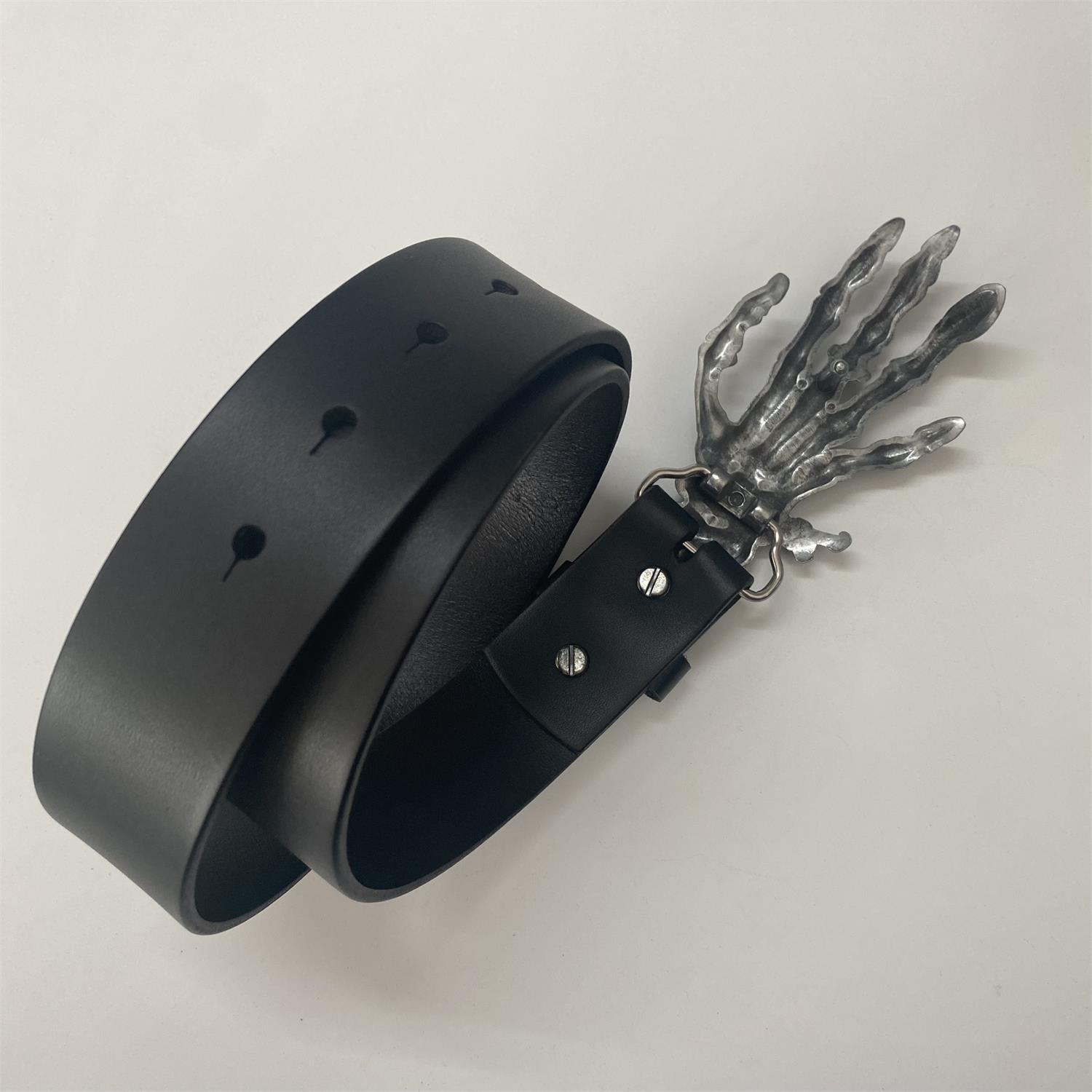 Vintage Style Skull Hand Belt Buckle With Black Genuine Leather Belt BELT-014BK-SK046