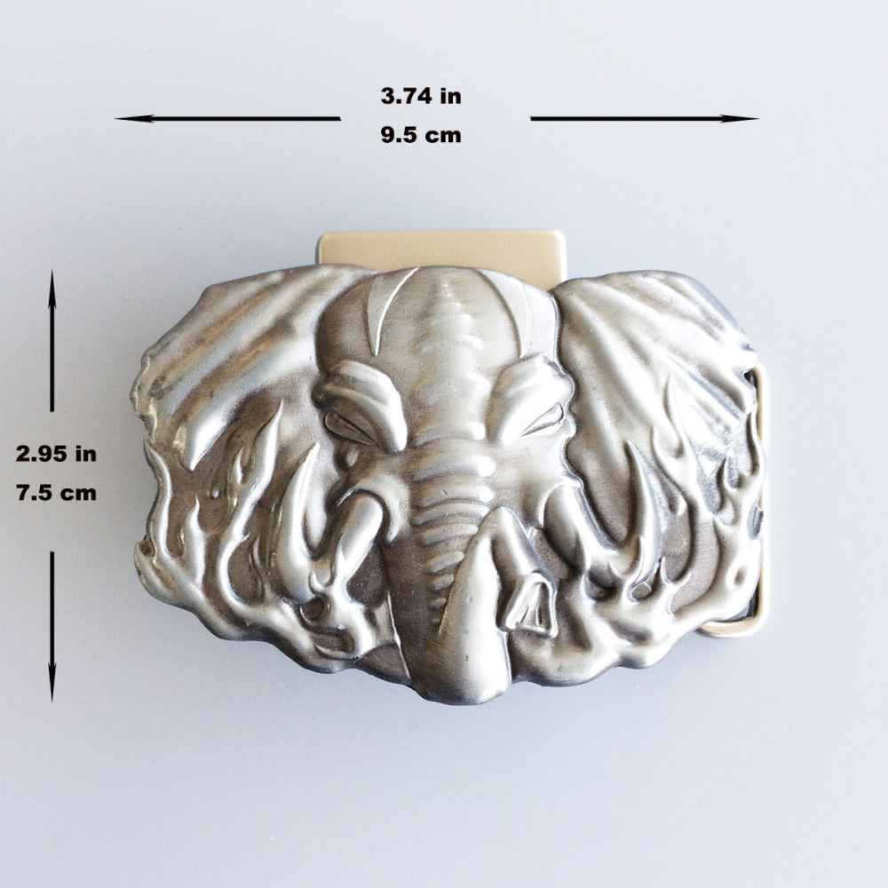 Antique Brushed Silver Elephant Western Heavy Metal Belt Buckle