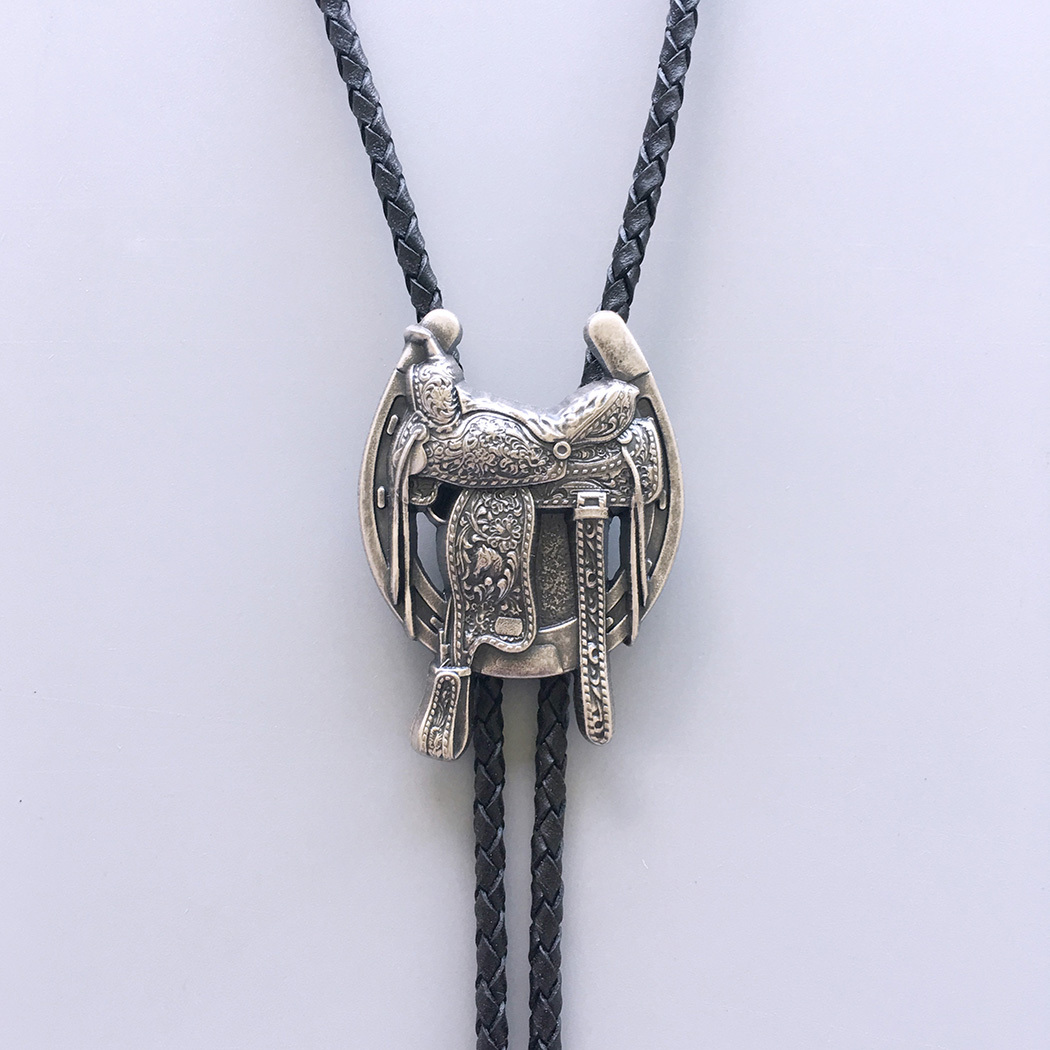 Vintage Silver Saddle Horseshoe Cowboy Cowgirl Bolo Tie BOLOTIE-006