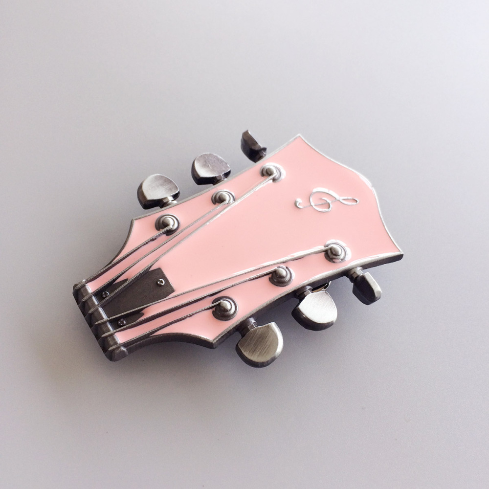 Vintage Pink Enamel Guitar Music Belt Buckle Gurtelschnalle Boucle de ceinture