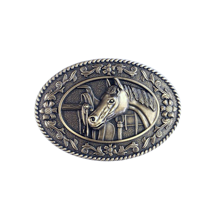 New Vintage Bronze Plated Horse Head Saddle Western Oval Belt Buckle Gurtelschnalle Boucle de ceinture BUCKLE-WT089AB