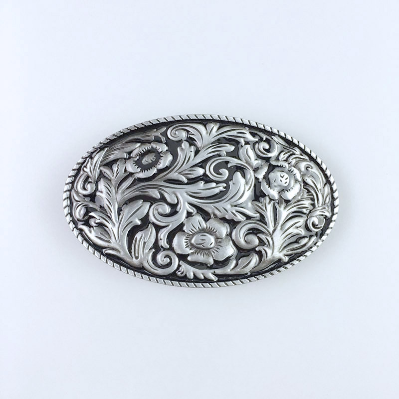 Vintage Black Enamel Cowboy Cowgirl Flower Oval Western Belt Buckle Gurtelschnalle Boucle de ceinture