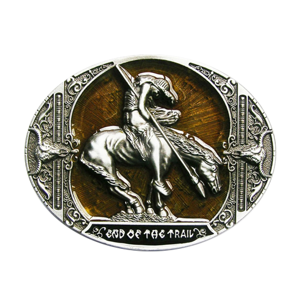 Yellow Enamel Rodeo Cowboy Western Oval Belt Buckle Boucle de Ceinture
