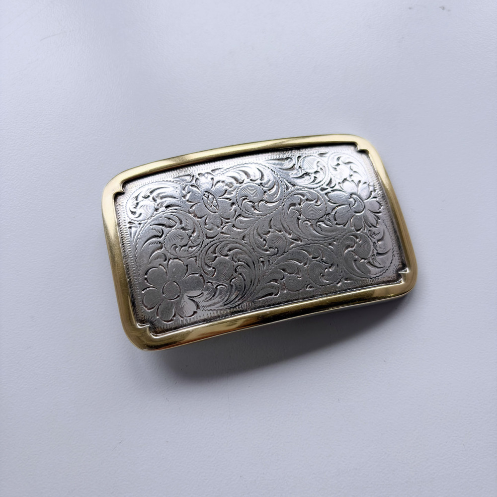 Vintage Silver With Gold Frame Southwest Flower Cowgirl Belt Buckle