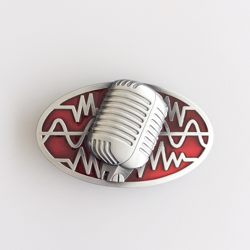 Vintage Red Enamel Microphone Music Oval Belt Buckle Gurtelschnalle Boucle