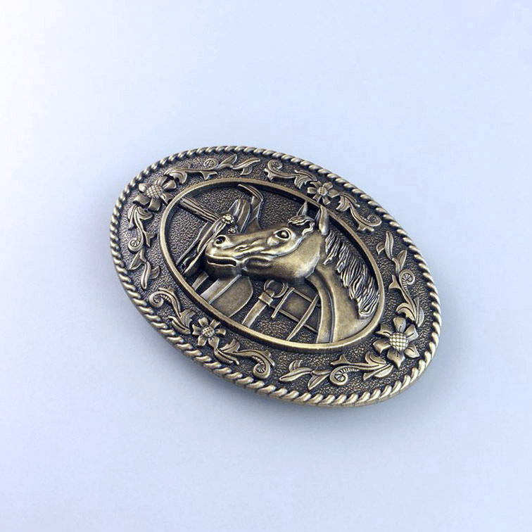 New Vintage Bronze Plated Horse Head Saddle Western Oval Belt Buckle Gurtelschnalle Boucle de ceinture BUCKLE-WT089AB
